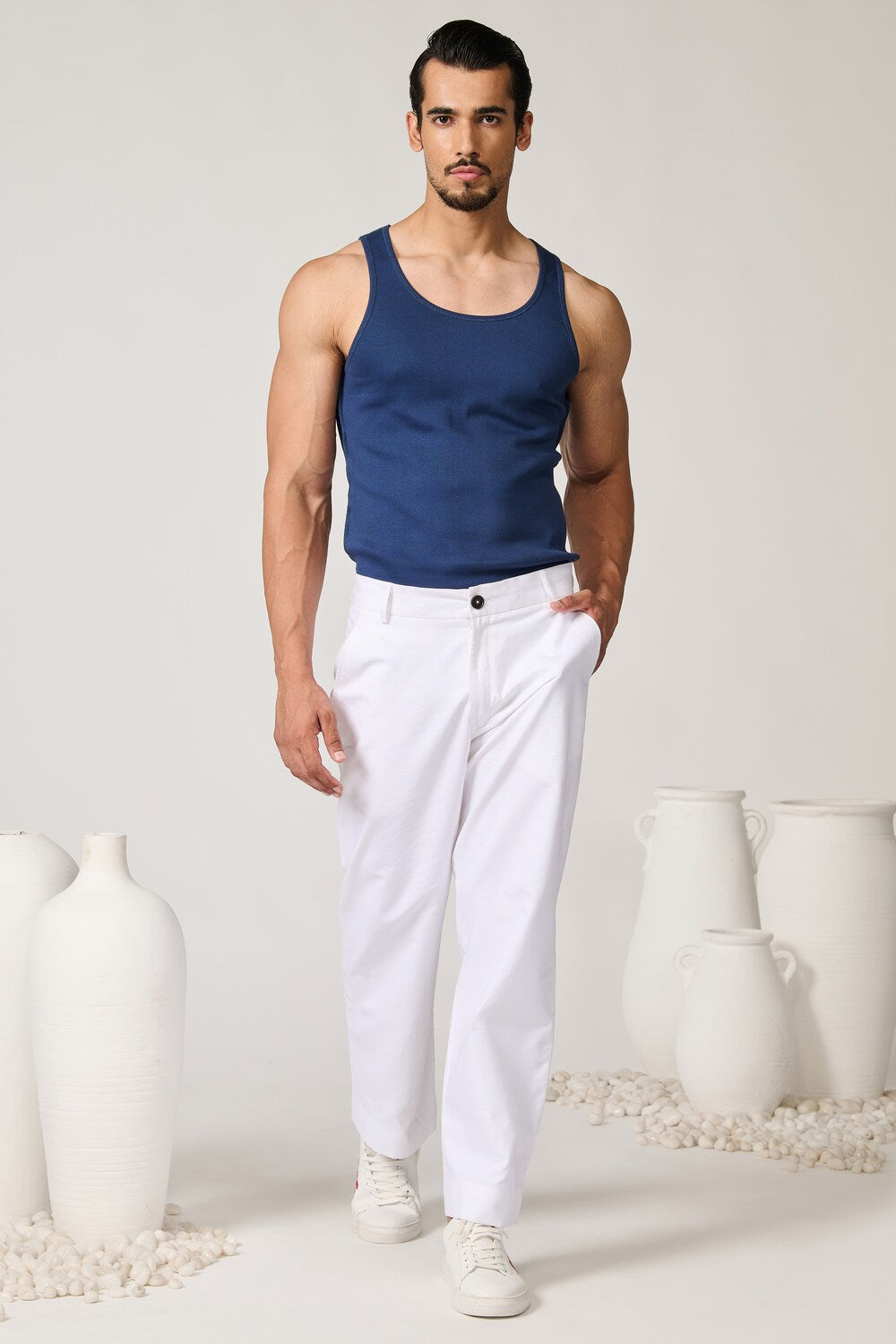 Off-White Linen Relaxed Fit Trousers