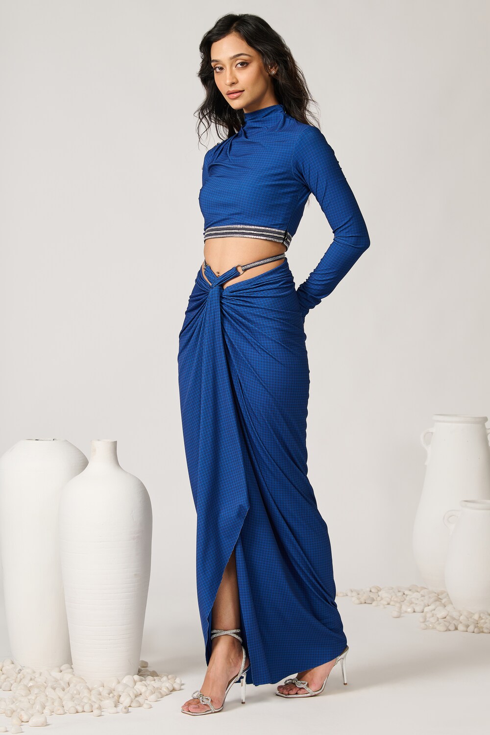 Blue Printed Halter Neck Top