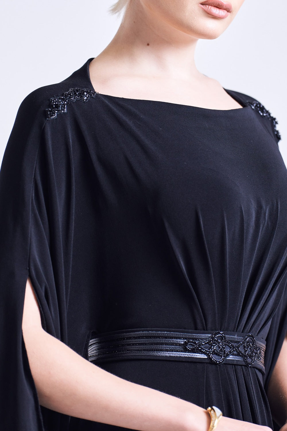 Asymmetric Dress with Embellished Belt