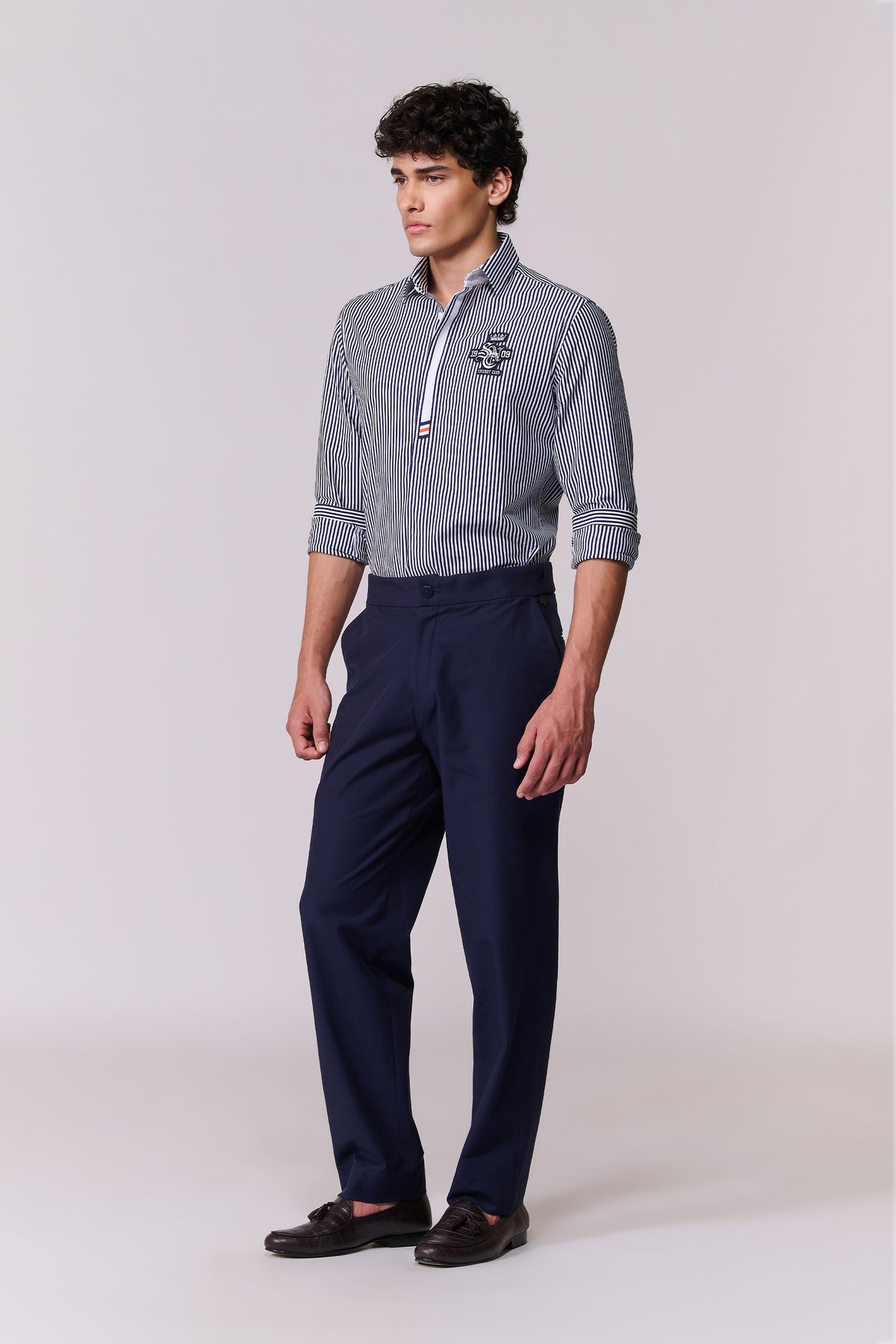 SNCC Navy Striped Shirt with Contrasting Placket