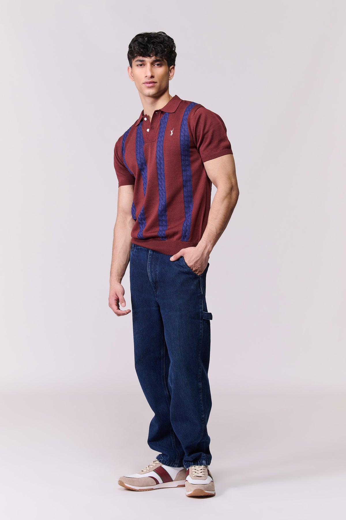 SNCC Navy Cable Stripe Knit Polo
