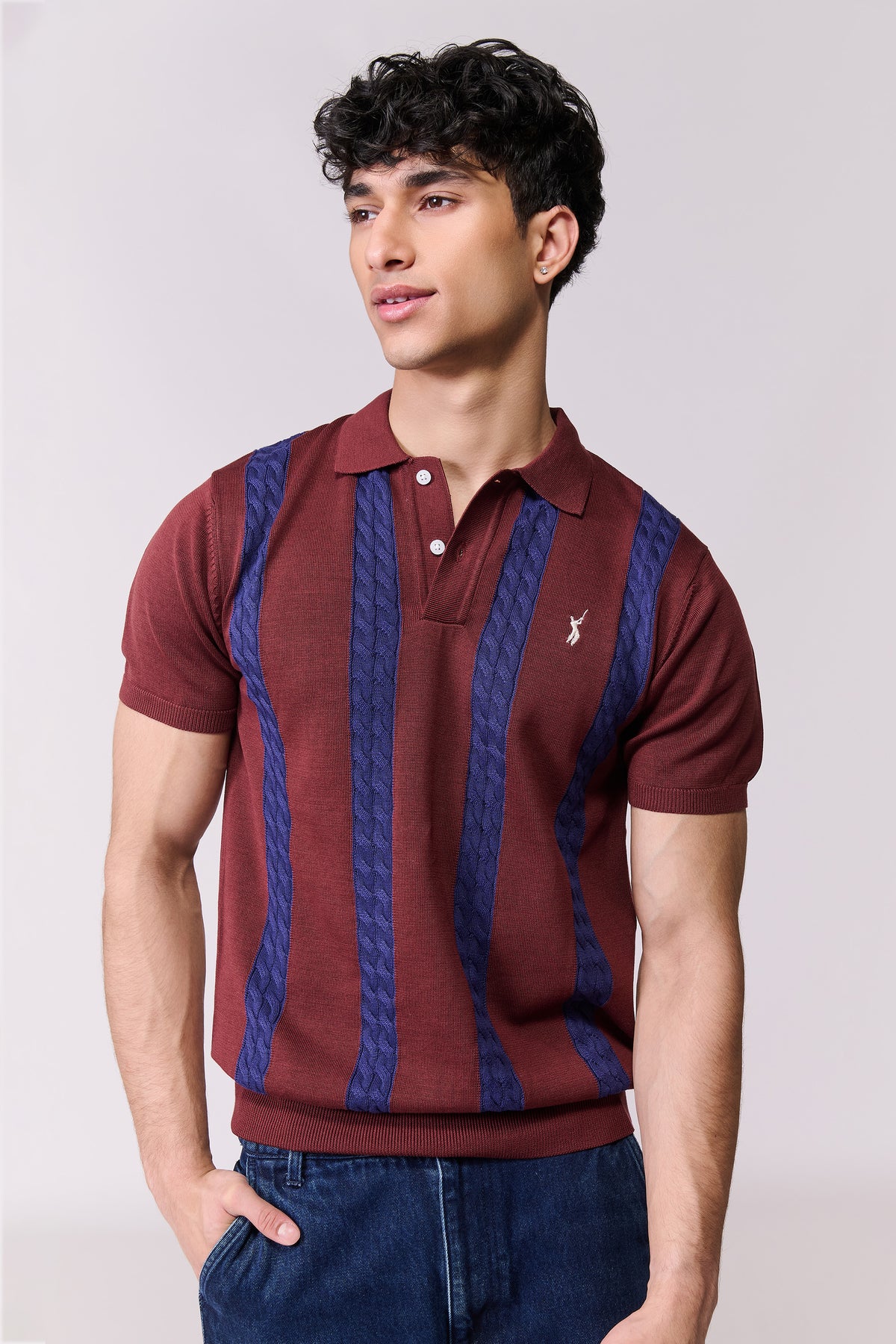 SNCC Navy Cable Stripe Knit Polo