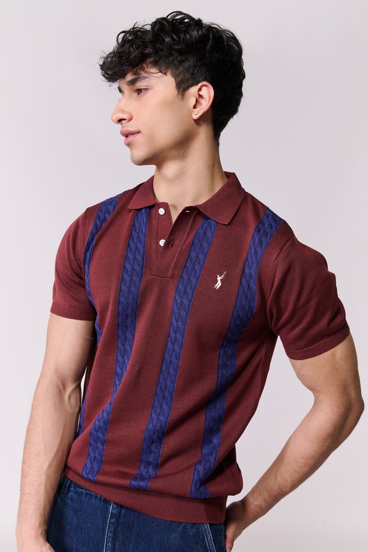 SNCC Navy Cable Stripe Knit Polo