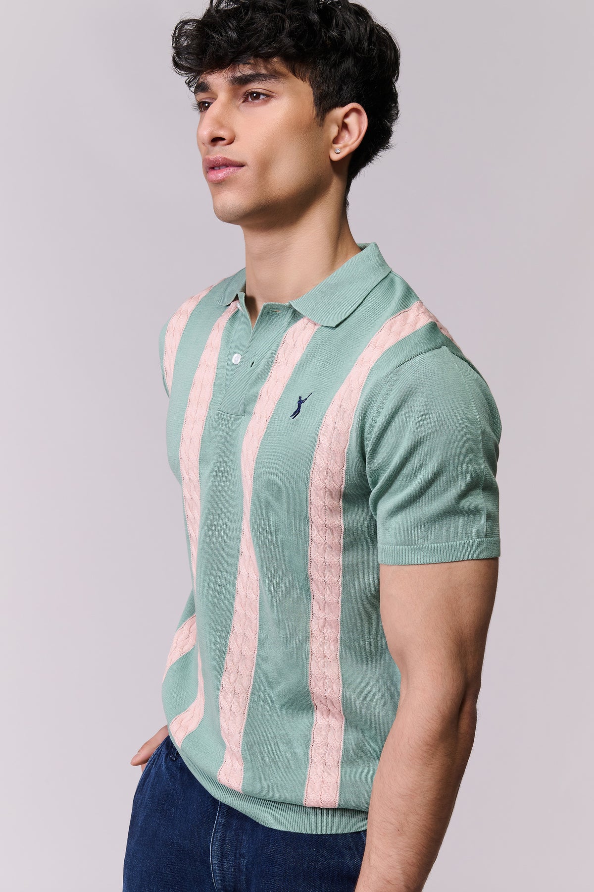 SNCC Jade Cable Stripe Knit Polo