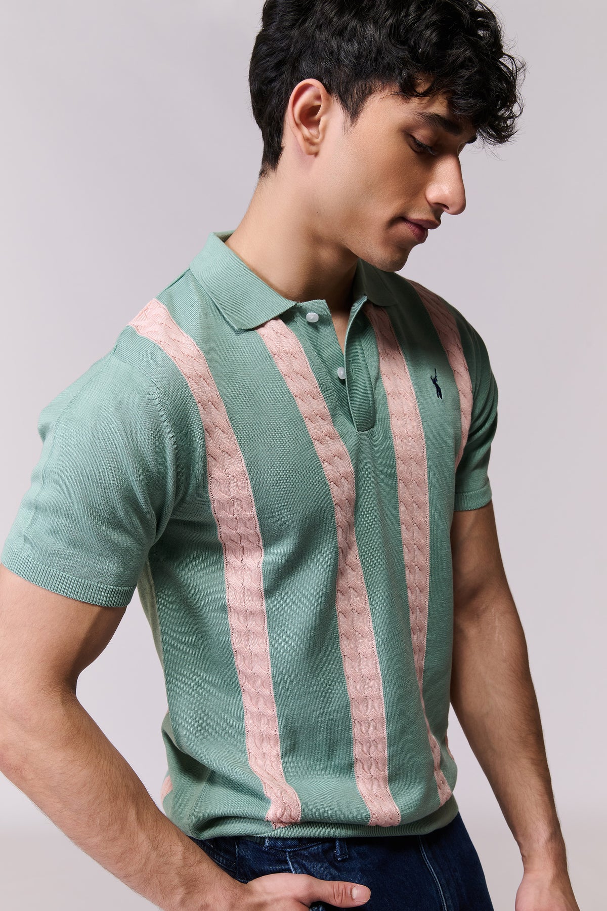 SNCC Jade Cable Stripe Knit Polo
