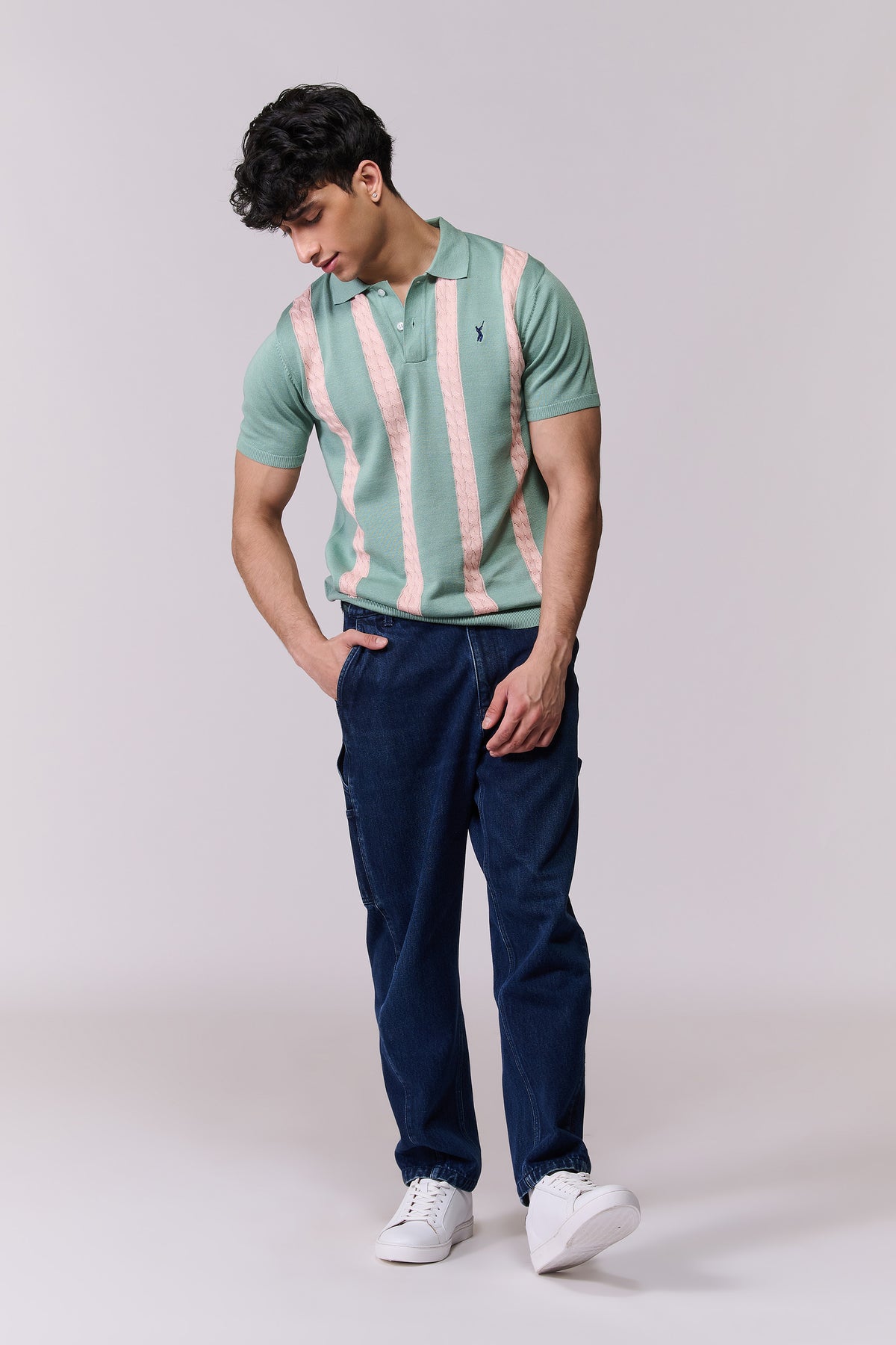 SNCC Jade Cable Stripe Knit Polo