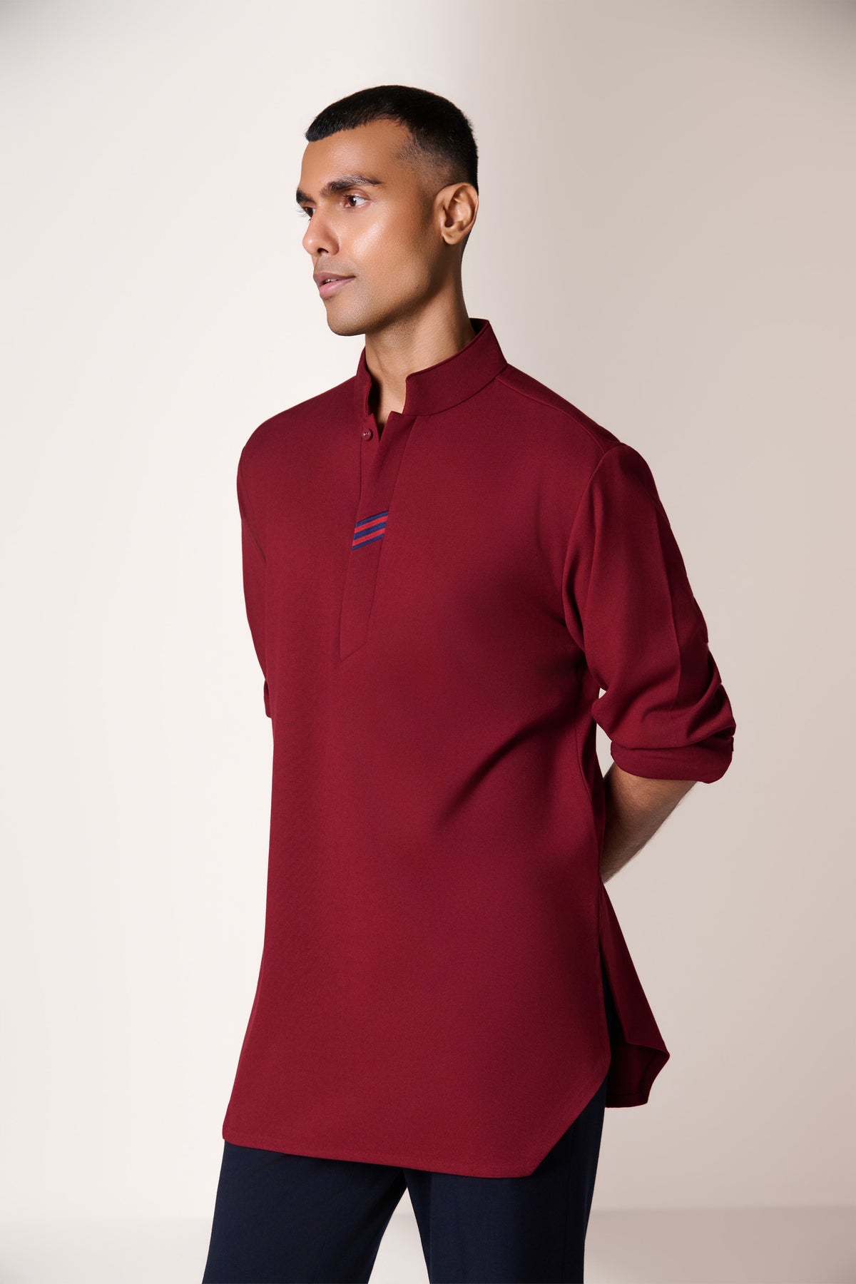 Cherry Kurta with Navy Tape Detail