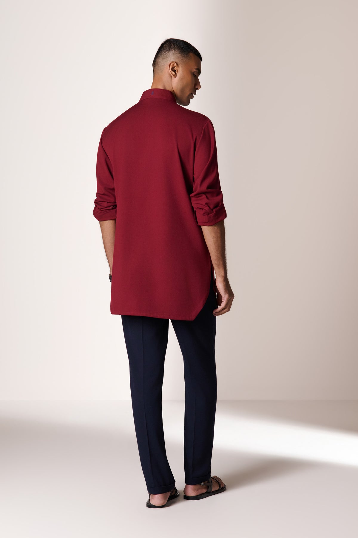 Cherry Kurta with Navy Tape Detail