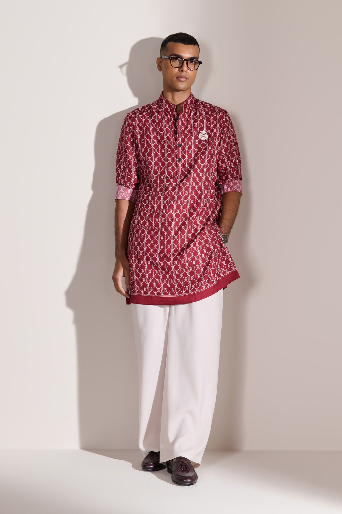 Cherry Silk Twill Adamas Printed Kurta
