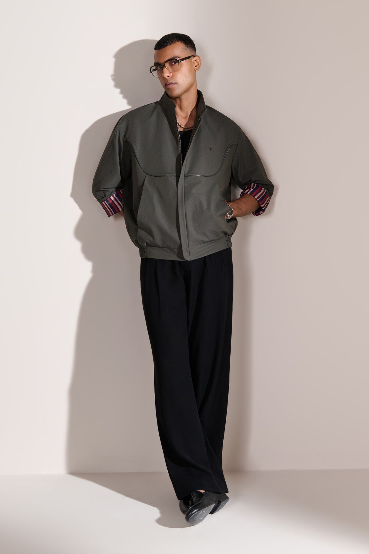 Olive Structured Bomber Jacket