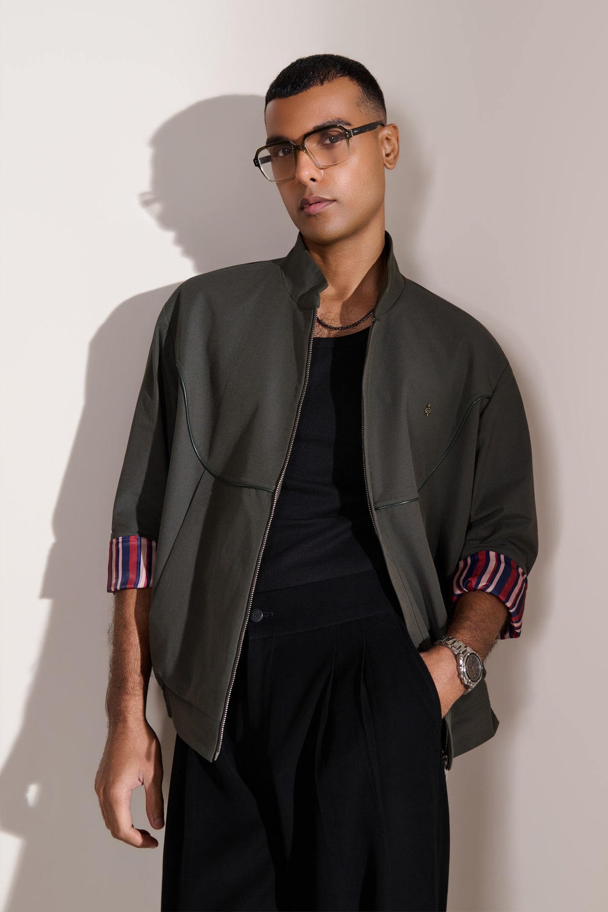 Olive Structured Bomber Jacket