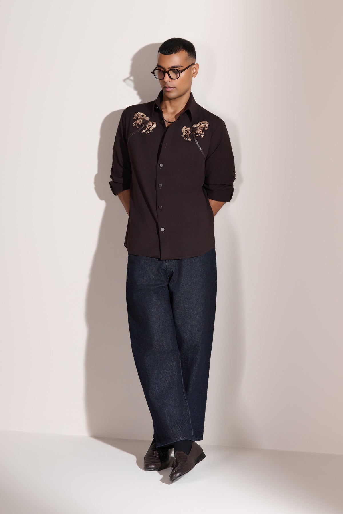 Brown Horse Embroidered Shirt