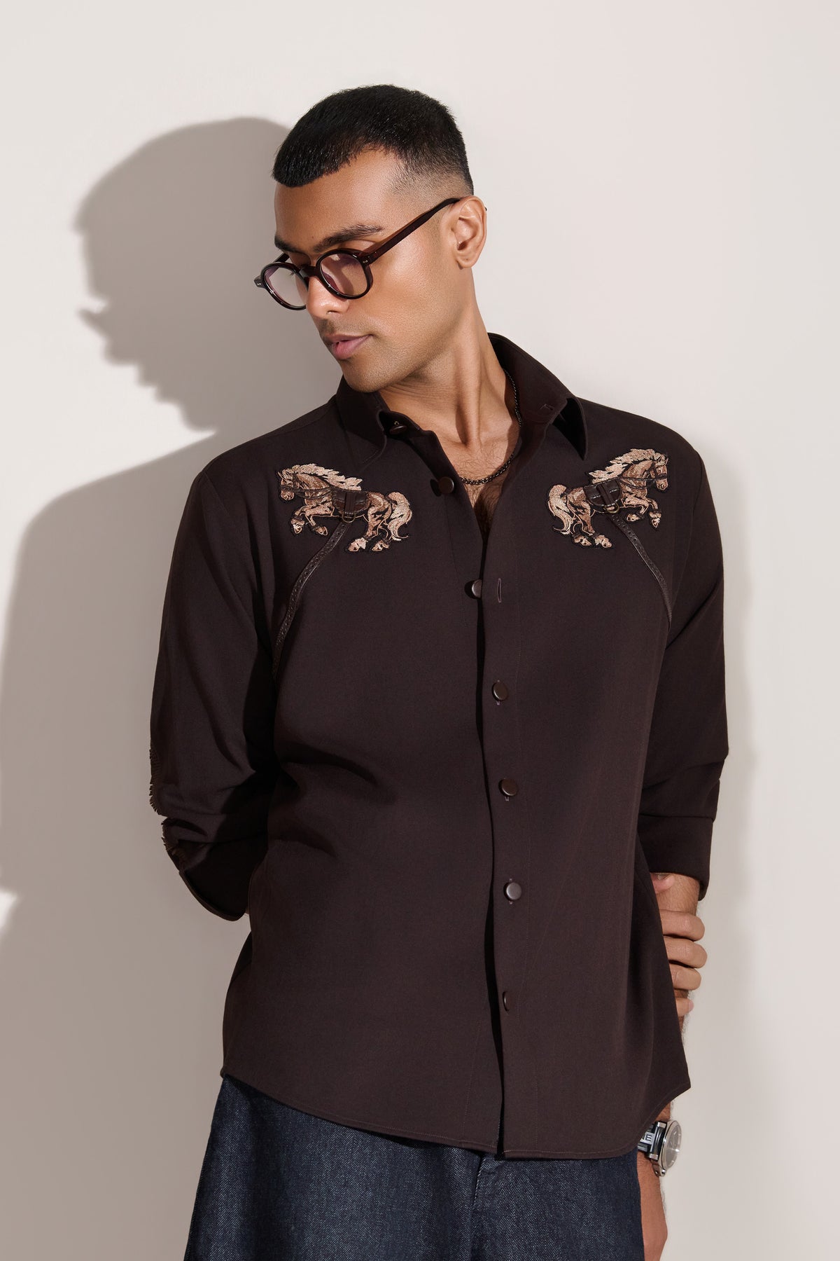 Brown Horse Embroidered Shirt