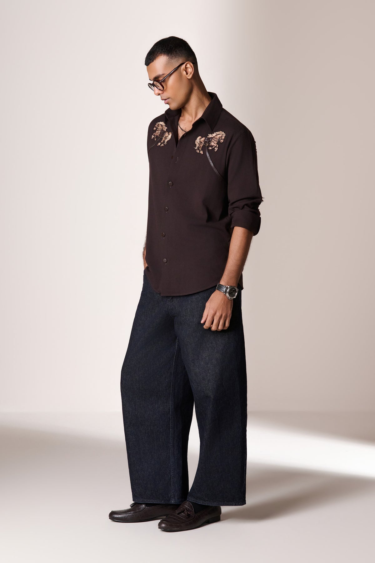 Brown Horse Embroidered Shirt