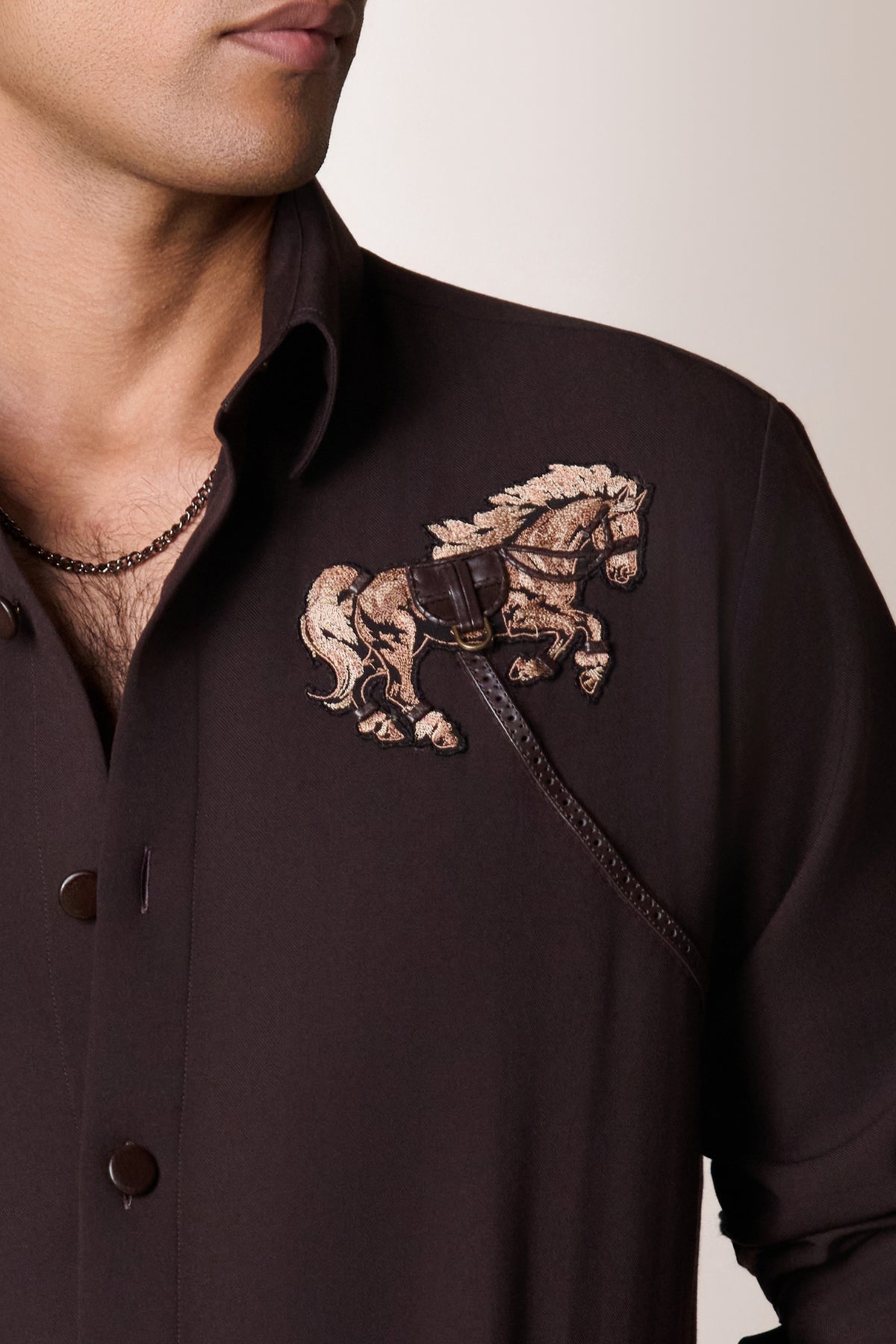 Brown Horse Embroidered Shirt