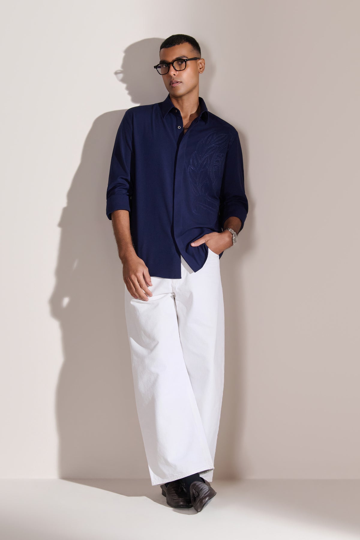 Navy Crest Embroidered Shirt