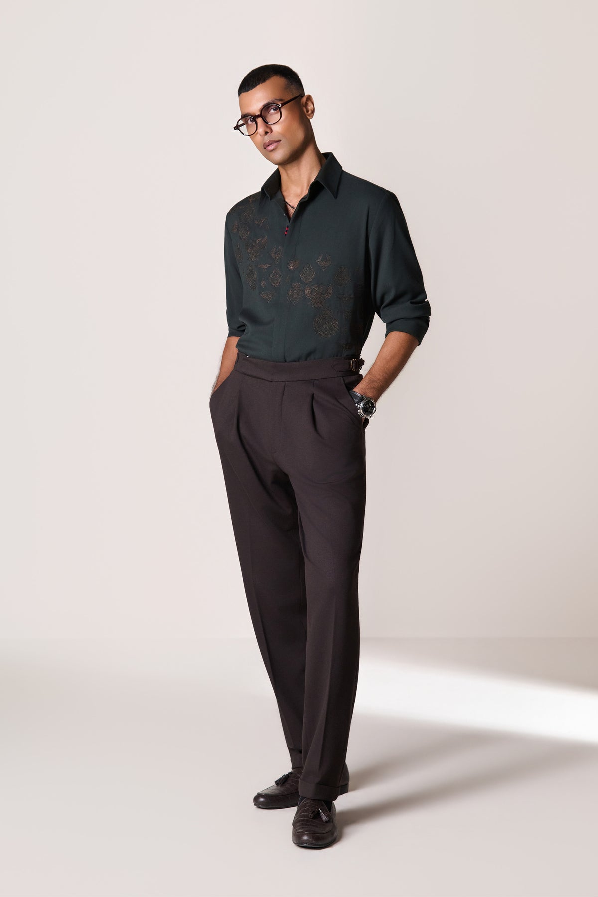 Military Green Crest Embroidered Shirt