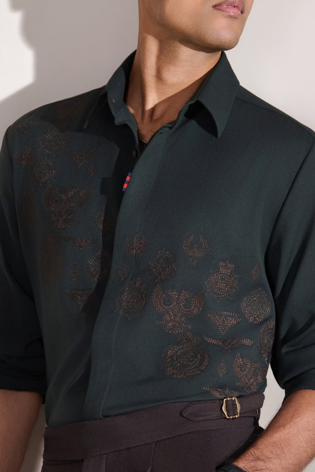 Military Green Crest Embroidered Shirt