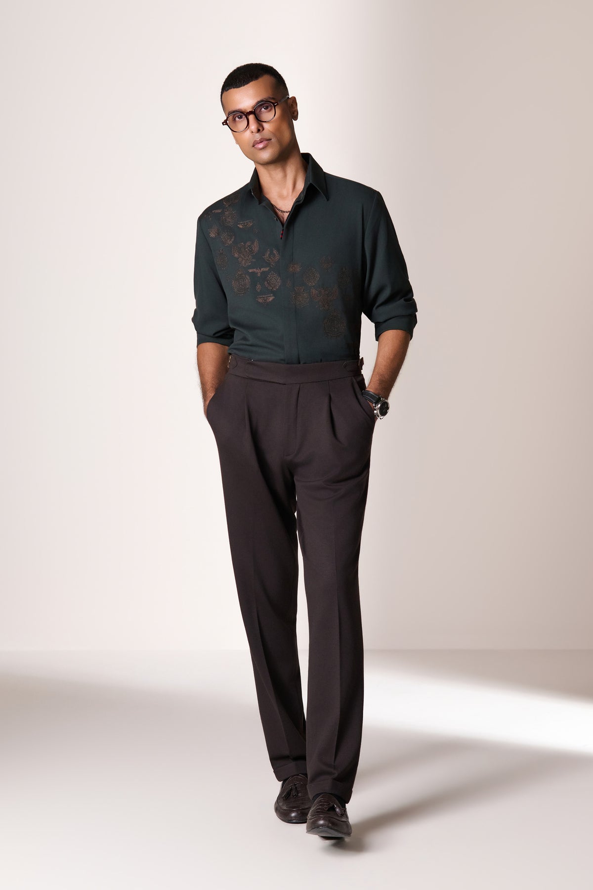 Military Green Crest Embroidered Shirt
