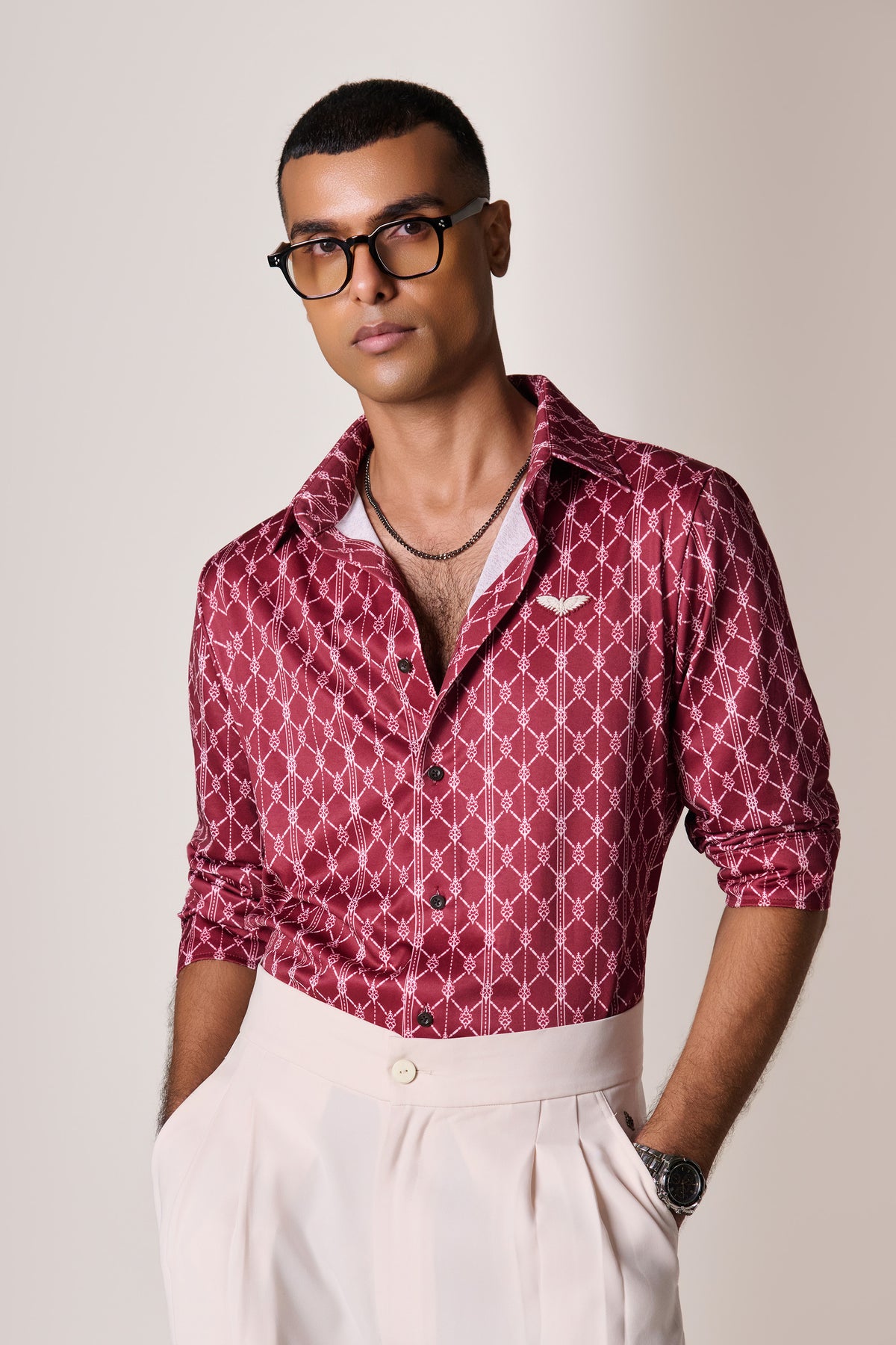 Cherry Silk Twill Adamas Printed Shirt