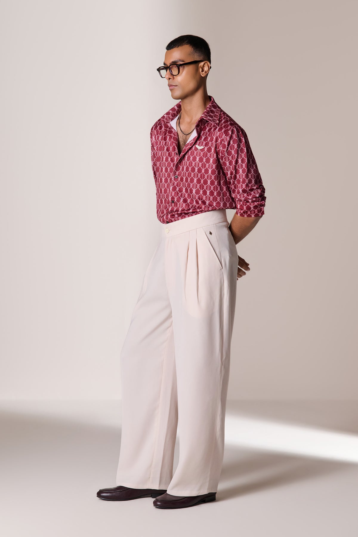Cherry Silk Twill Adamas Printed Shirt