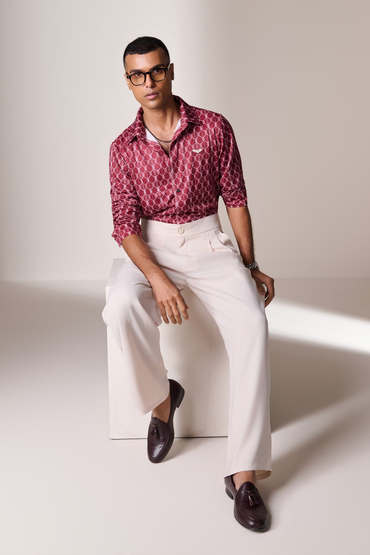 Cherry Silk Twill Adamas Printed Shirt
