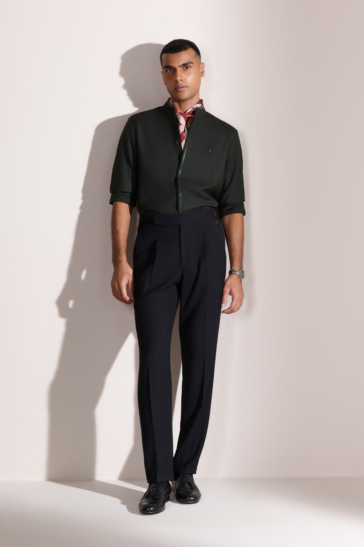 Military Green Leather Placket Shirt