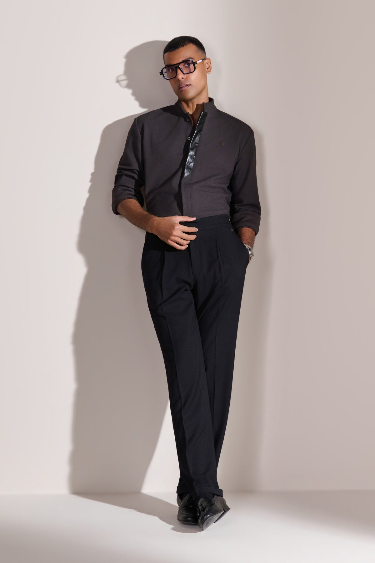 Grey Leather Placket Detail