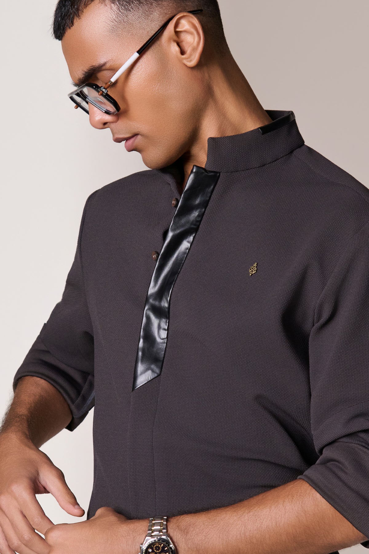 Grey Leather Placket Detail