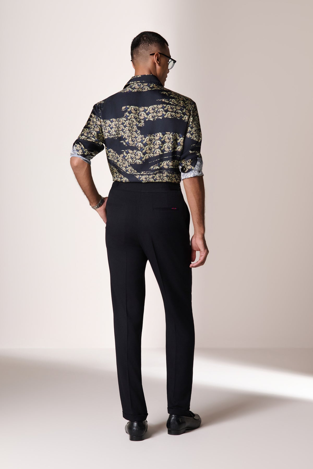 Black Single Pleat Buckle Trousers