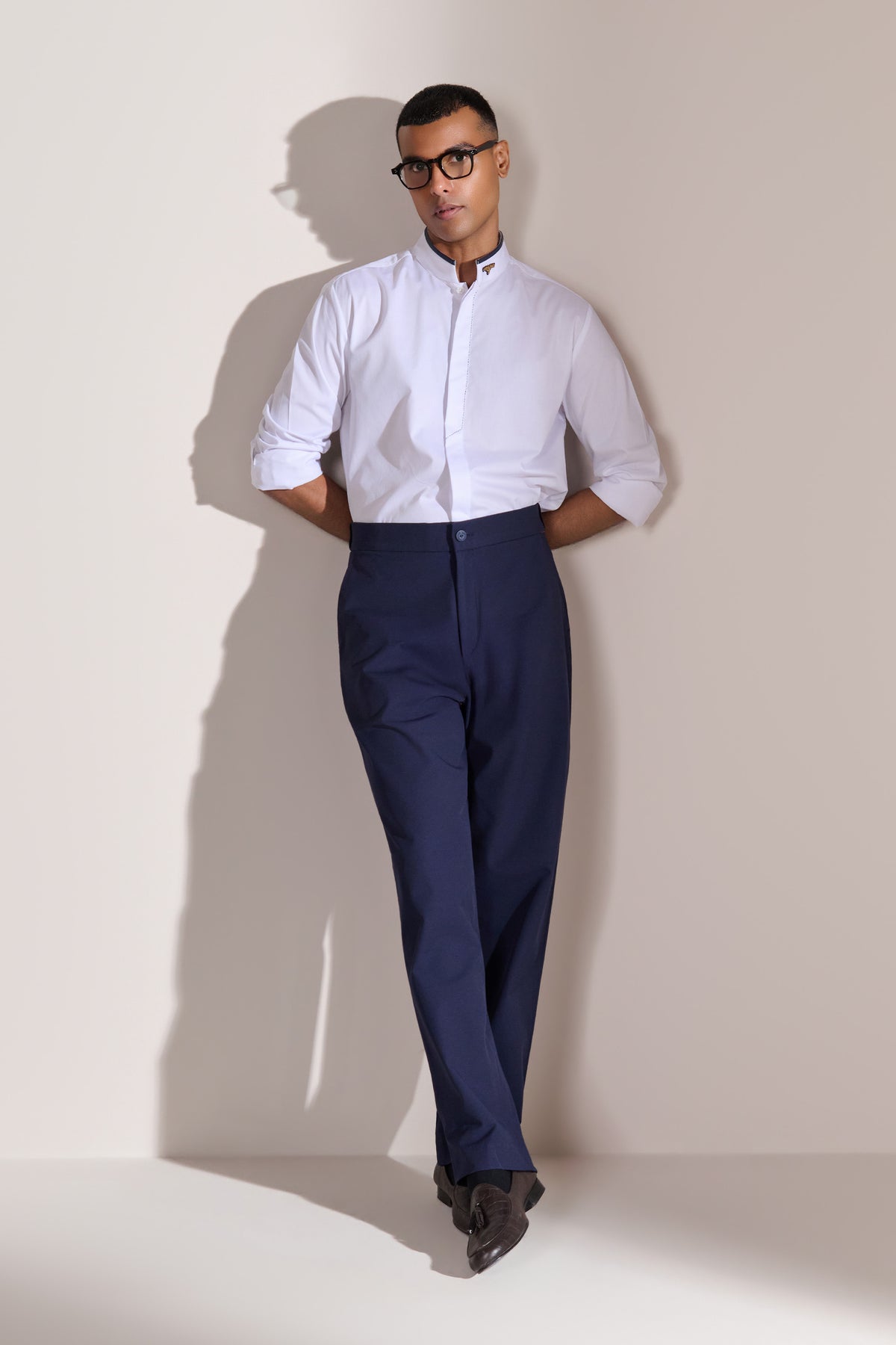 Navy Broad Waist Belt Trousers