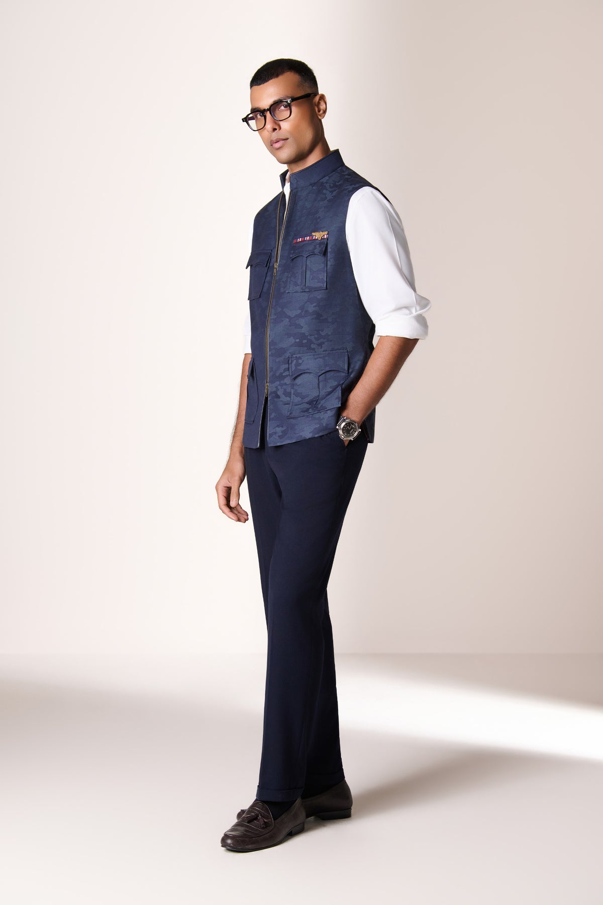 Navy Camo Detail Utility Waistcoat
