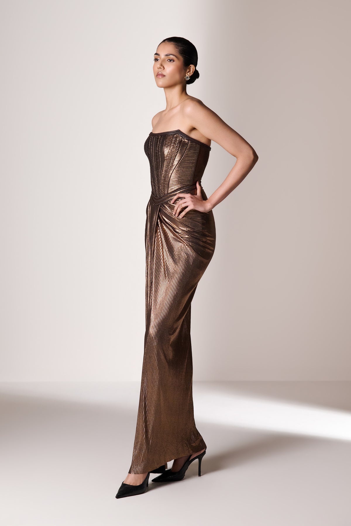 Metallic Brown Pleat Detail Corset Top