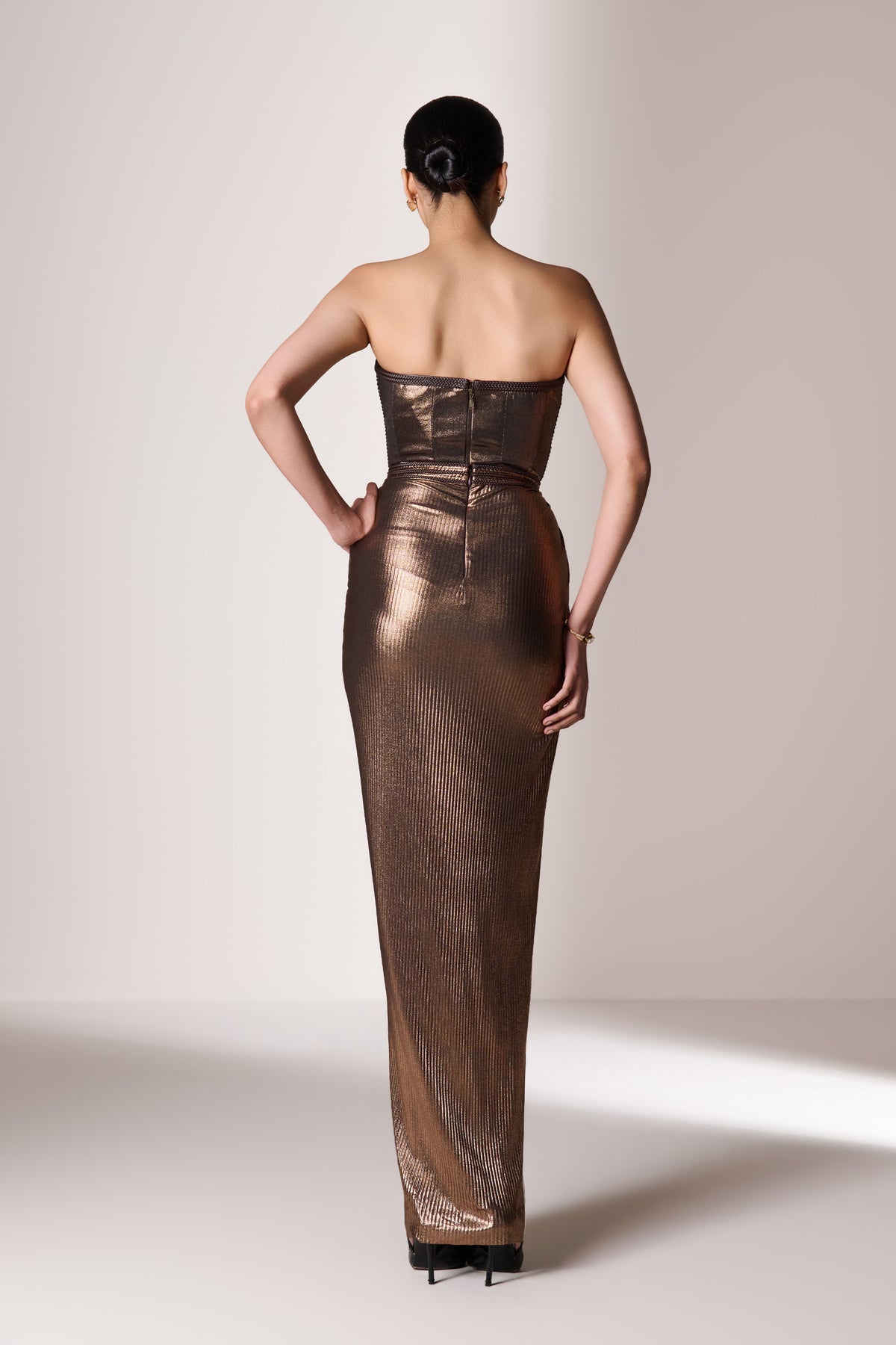 Metallic Brown Pleat Detail Corset Top