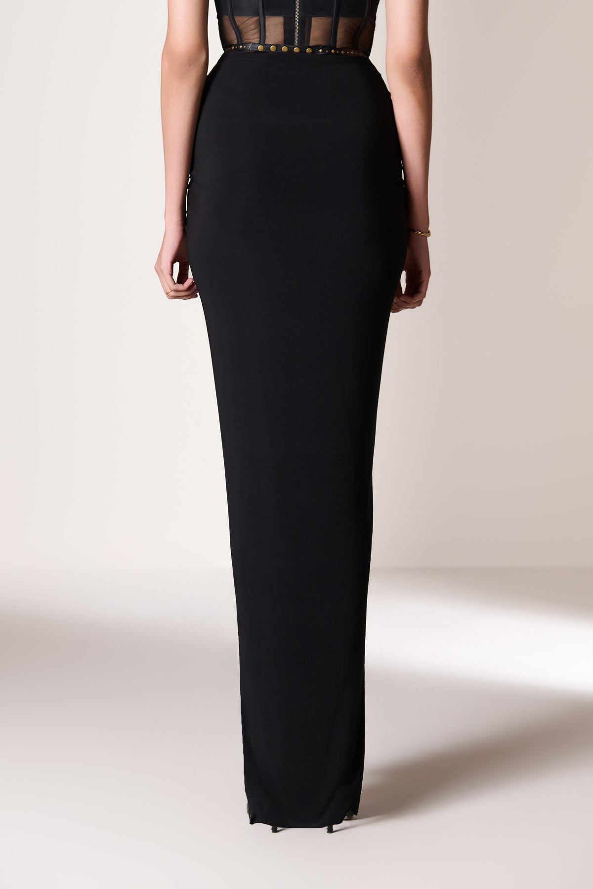 Black Draped Leather Detail Skirt