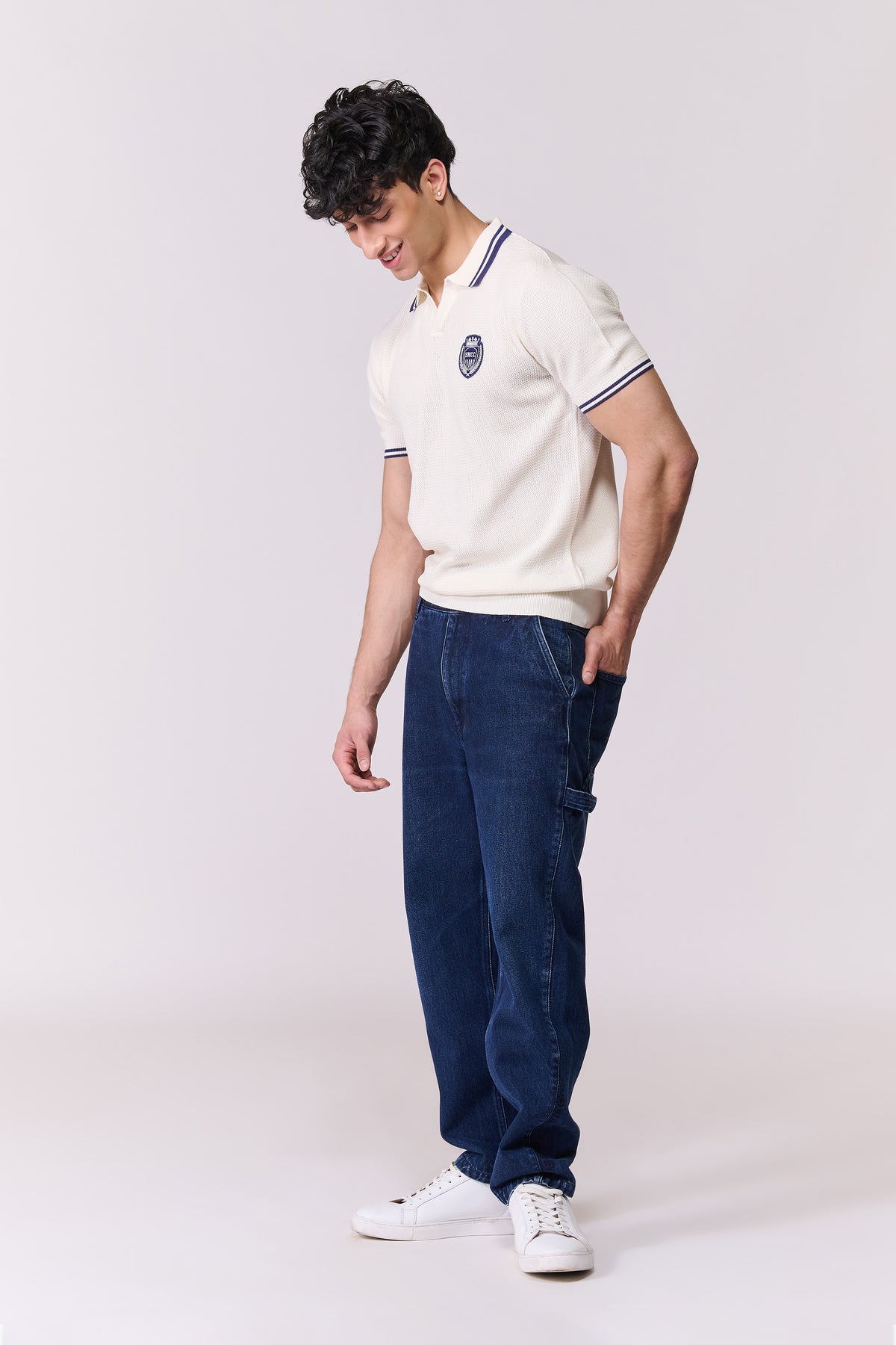SNCC Off White Knitted Crest Polo T-Shirt