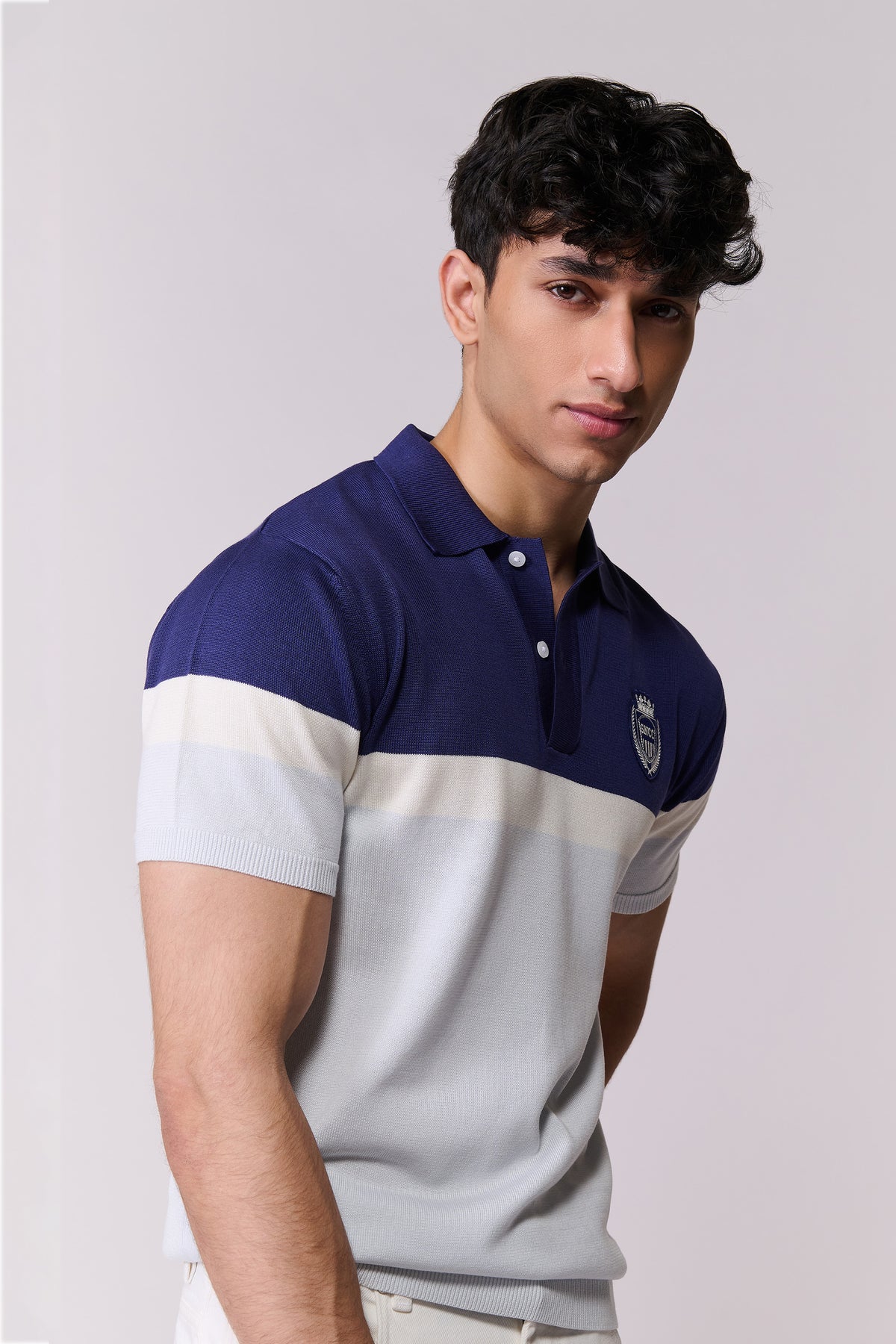 SNCC Navy-White Colour-Block Knit Polo