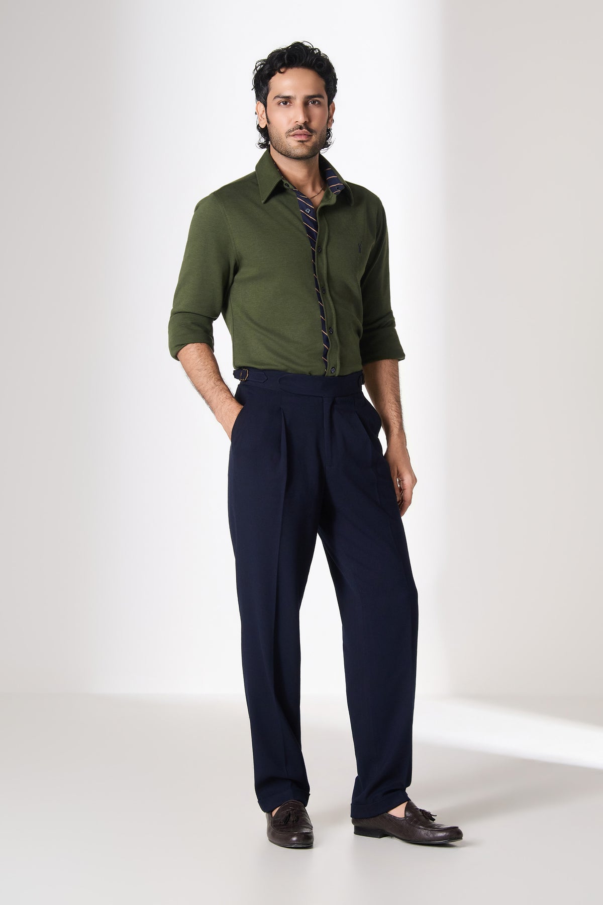SNCC Olive Contrast Placket Shirt
