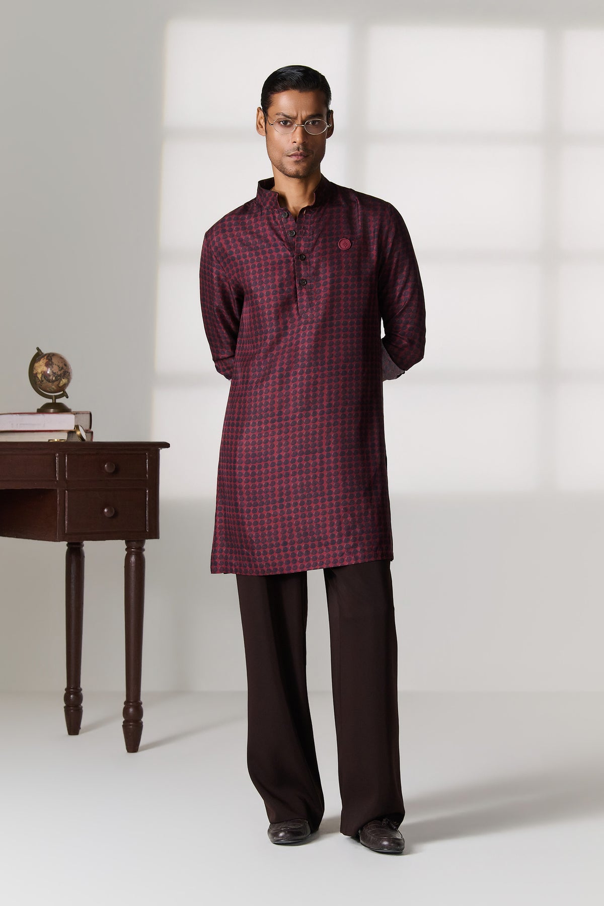 Cherry Houndstooth Print Short Kurta