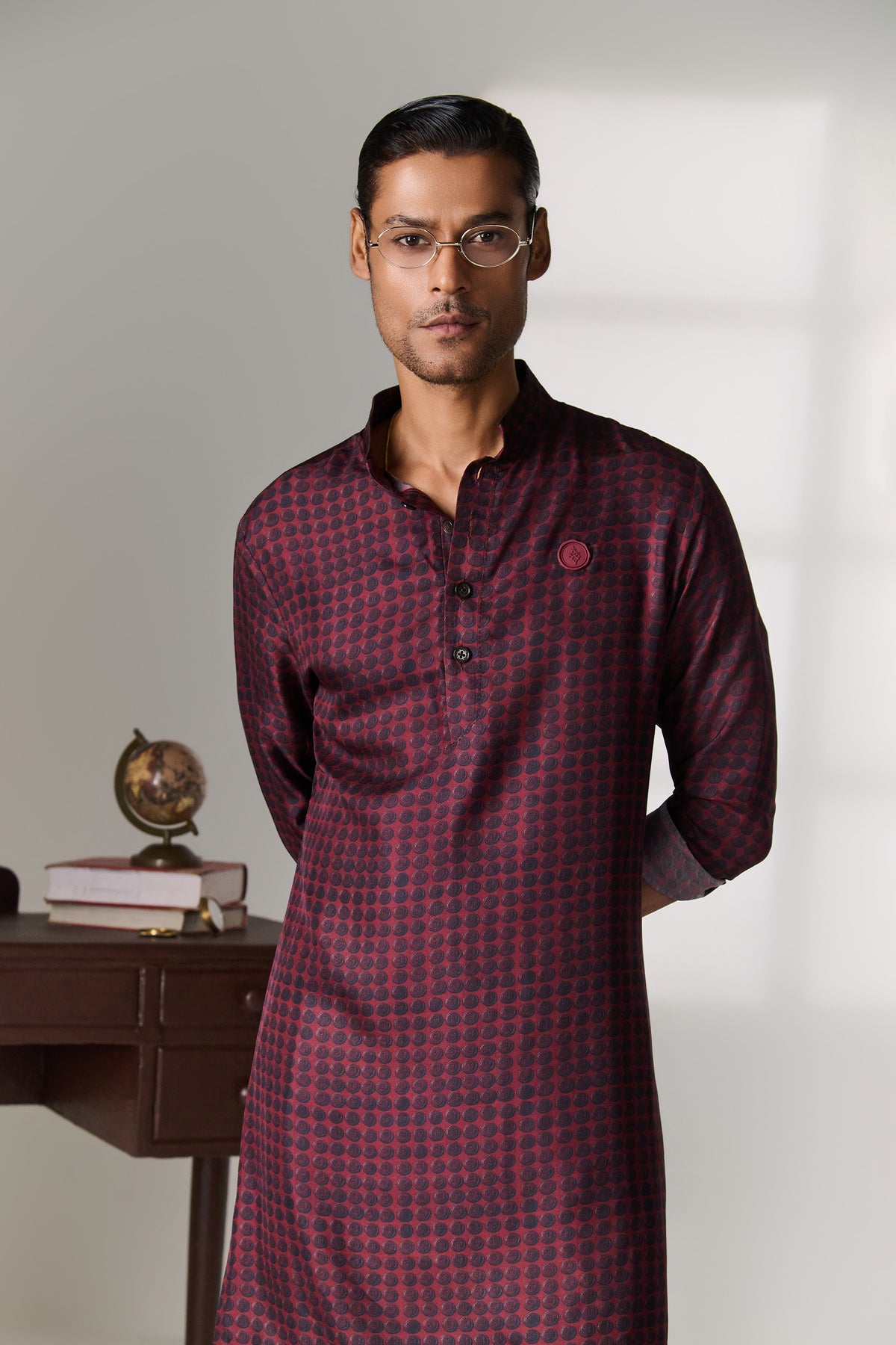 Cherry Houndstooth Print Short Kurta
