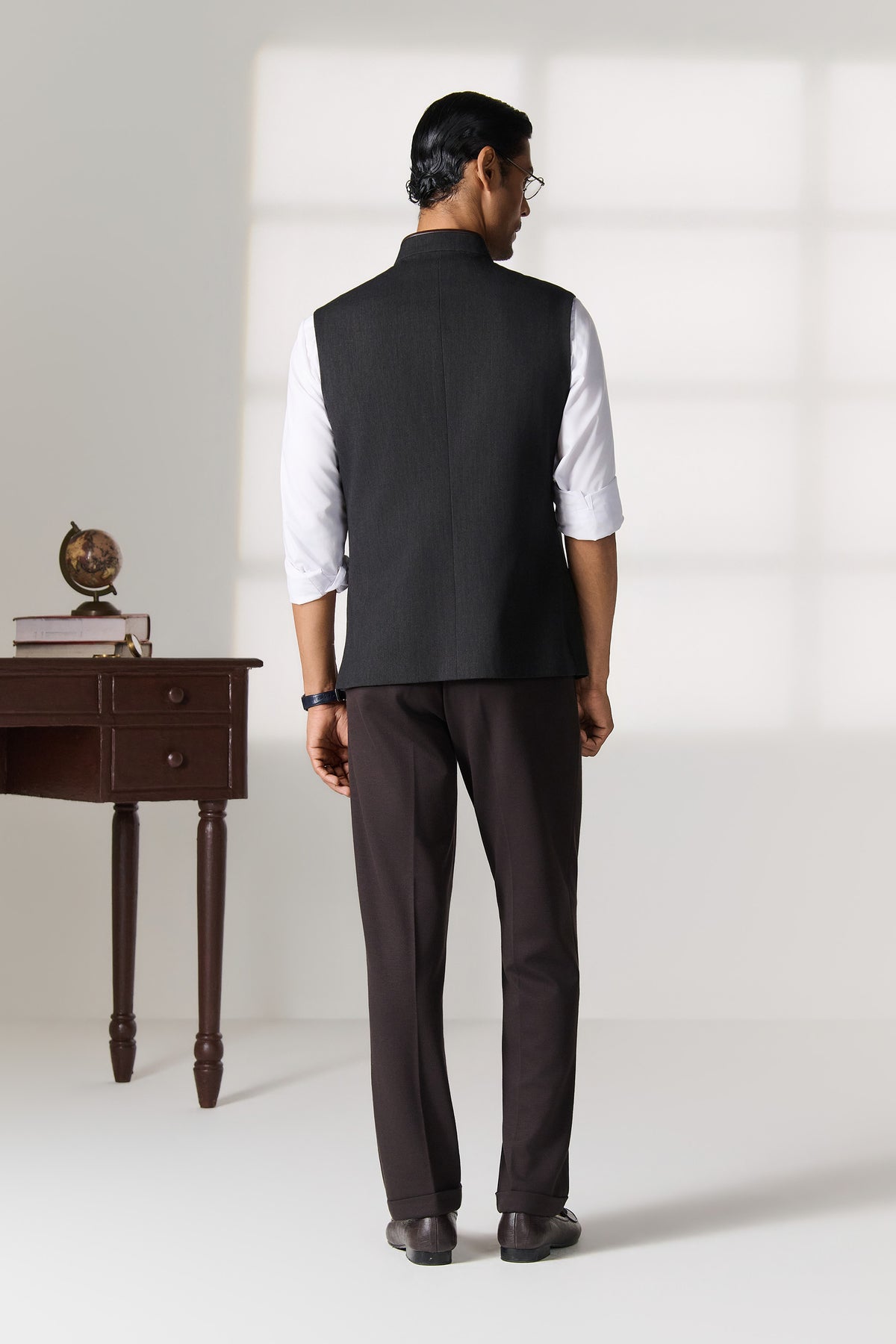 Charcoal Waistcoat with Embroidered Pocket Motif