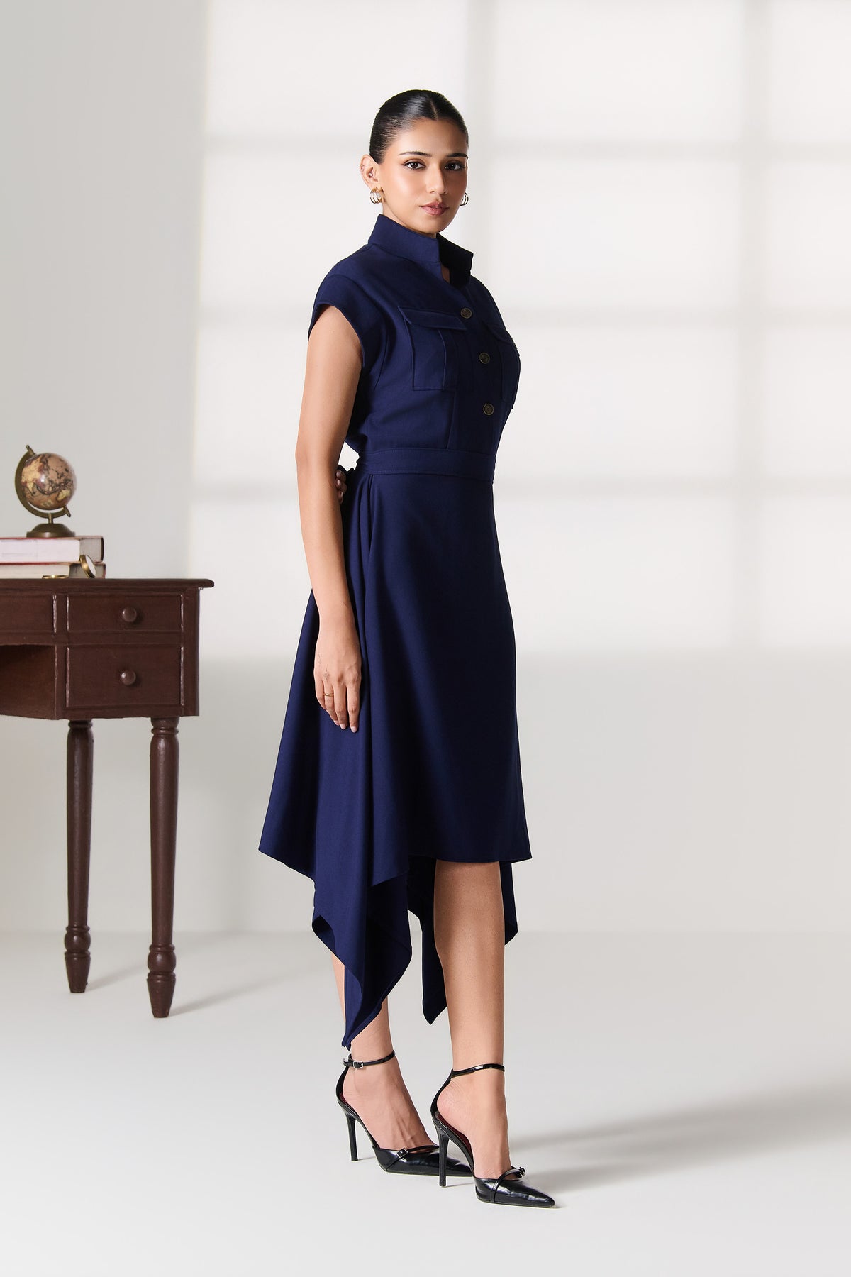 Navy Safari-Style Shirt Dress
