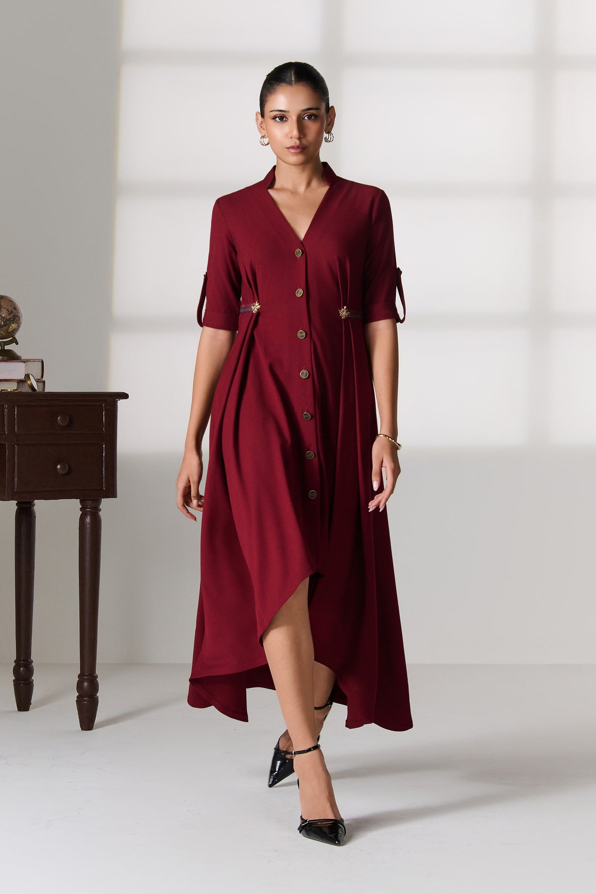 Cherry Trench-Style Shirt Dress