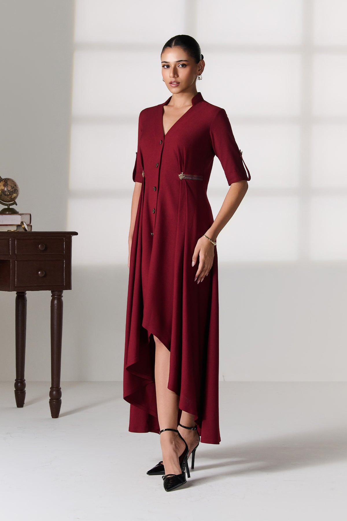 Cherry Trench-Style Shirt Dress