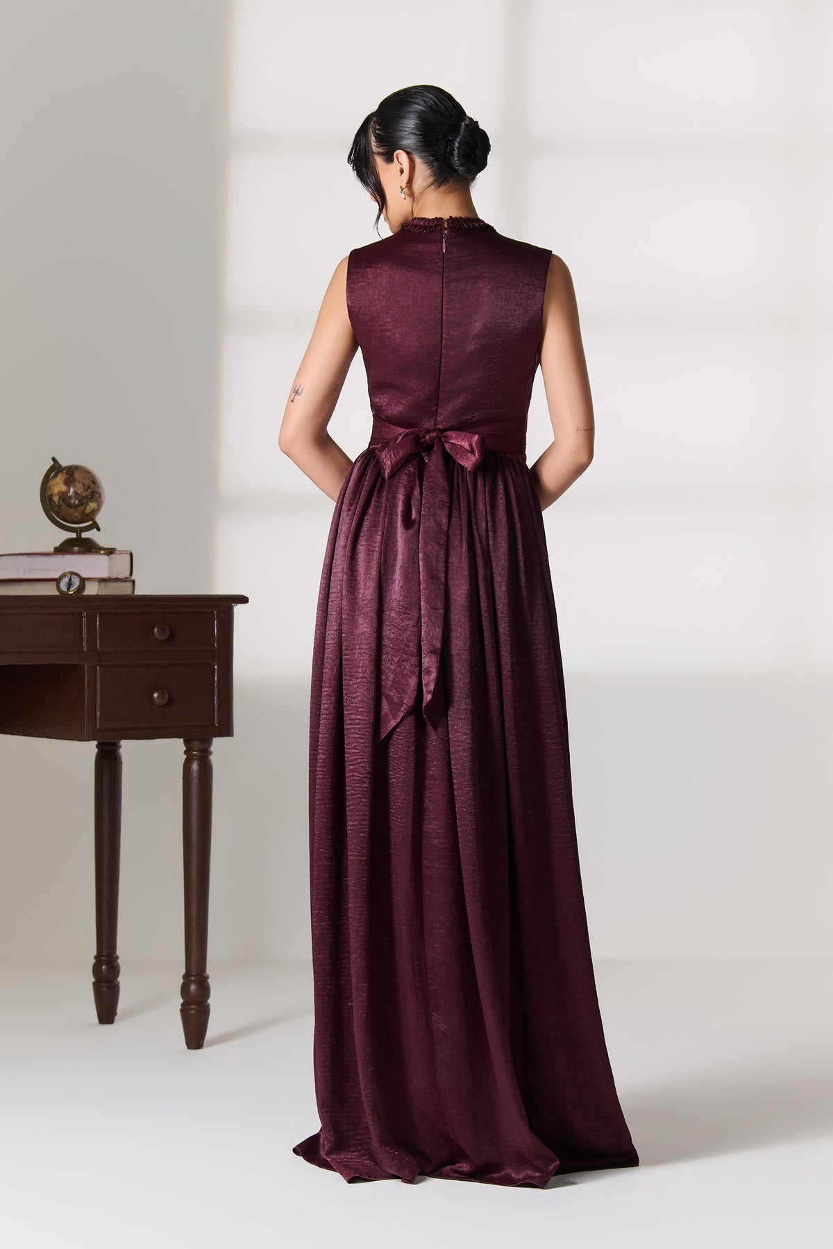 Plum Metallic Pleated Dress