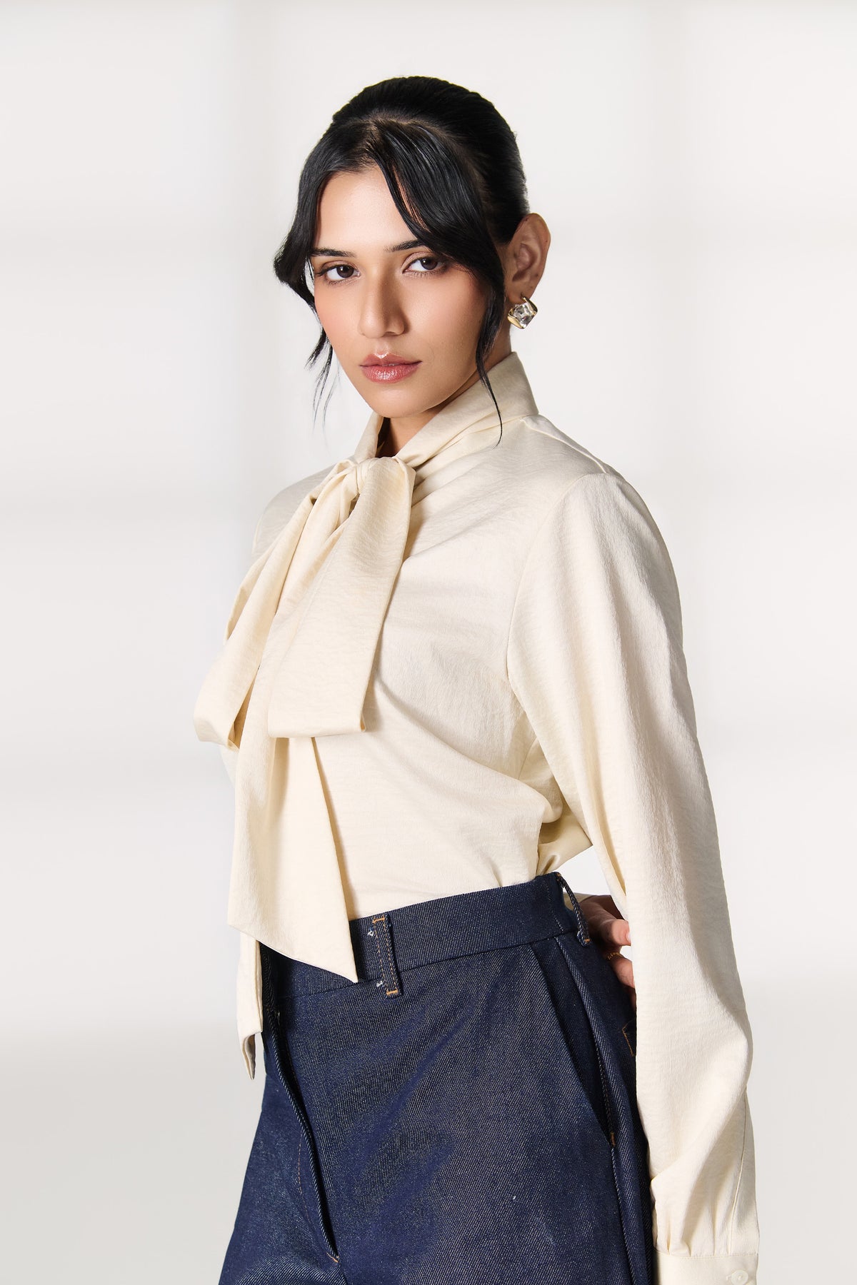 Ivory Silk Tie-Neck Blouse