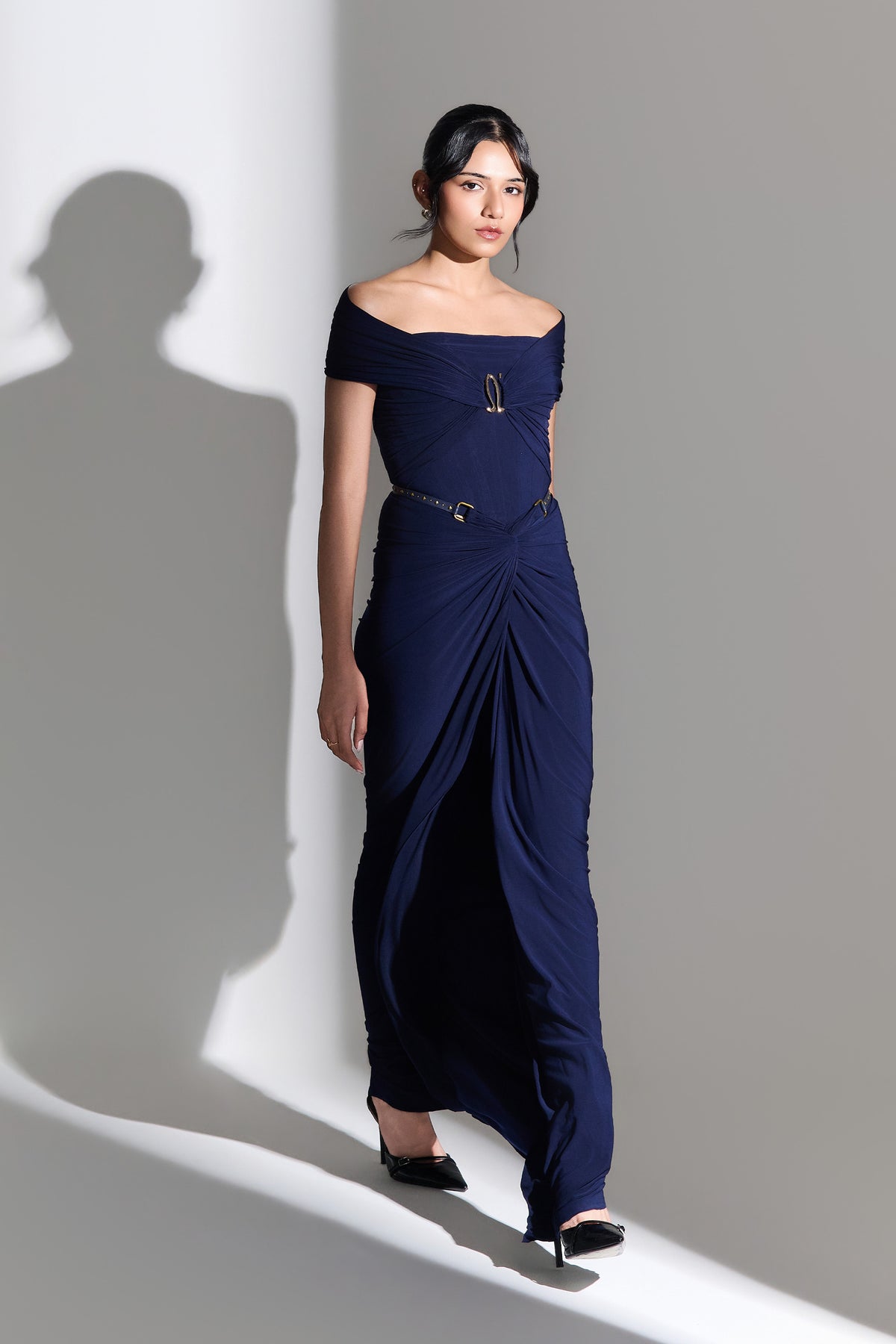 Navy Off-Shoulder Wrap Top