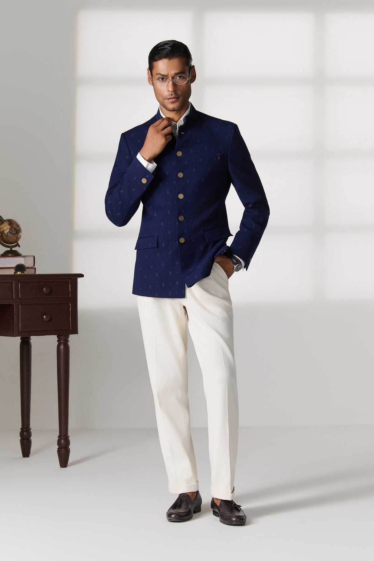 Navy Bandhgala Jacket with Gold Buttons