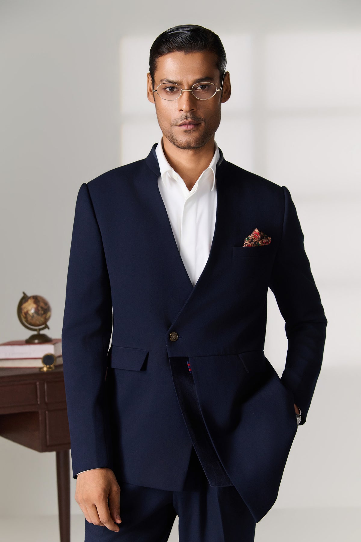 Navy Asymmetric Drape Jacket