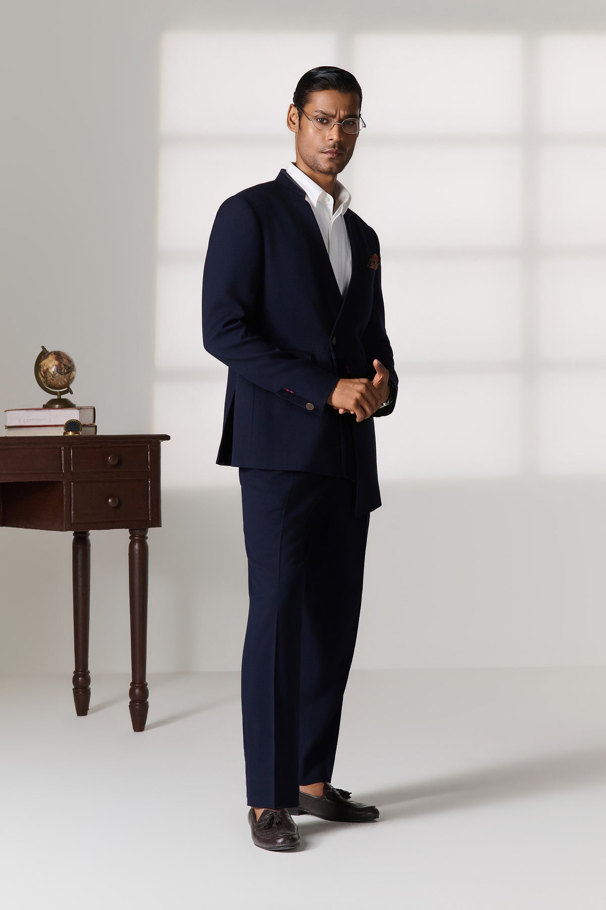 Navy Asymmetric Drape Jacket